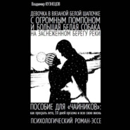 Девочка в вязаной белой шапочке с огромным помпоном и большая белая собака на заснеженном берегу реки…